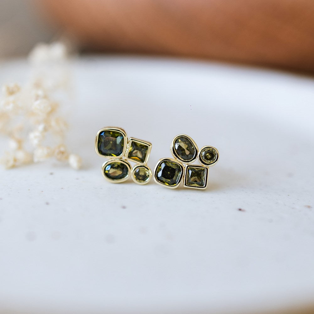 Stacked Studs - Gold/Moss Green