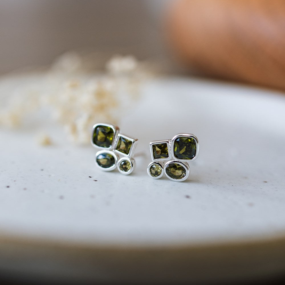 Stacked Studs - Silver/Moss Green