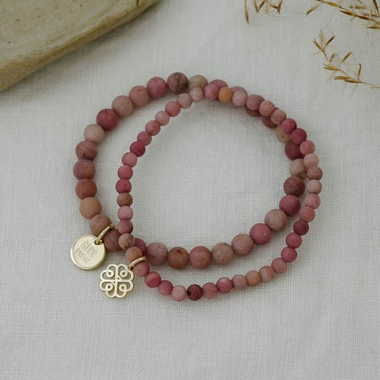 Stackem Up Bracelets - Gold/Pink Rhodonite