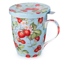 Load image into Gallery viewer, &#39;Strawberries Forever&#39; Tea Mug With Infuser &amp; Lid
