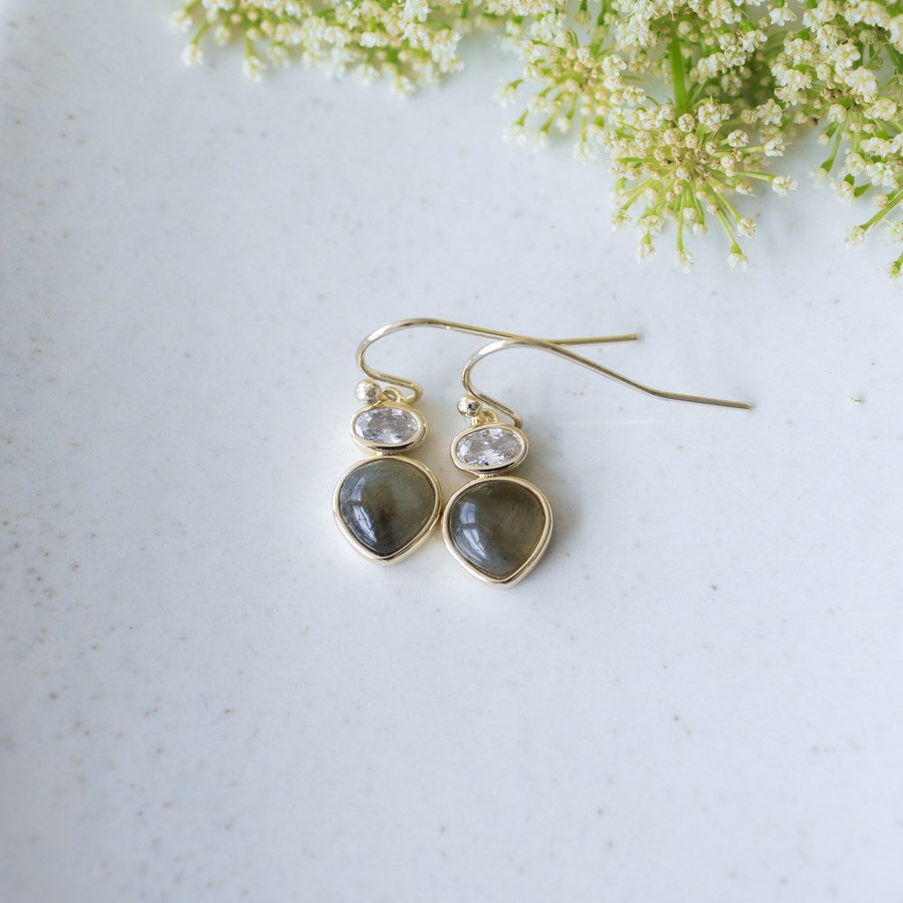 Tasia Earrings - Gold/Labradorite/Clear