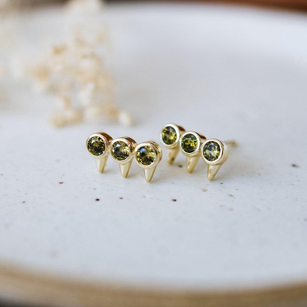 Temptress Studs - Gold/Moss Green