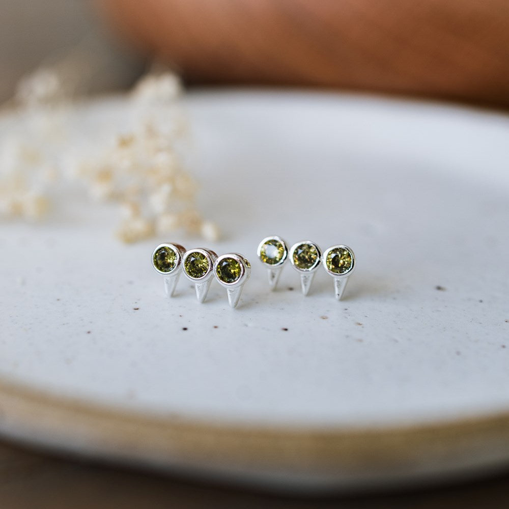 Temptress Studs - Silver/Moss Green