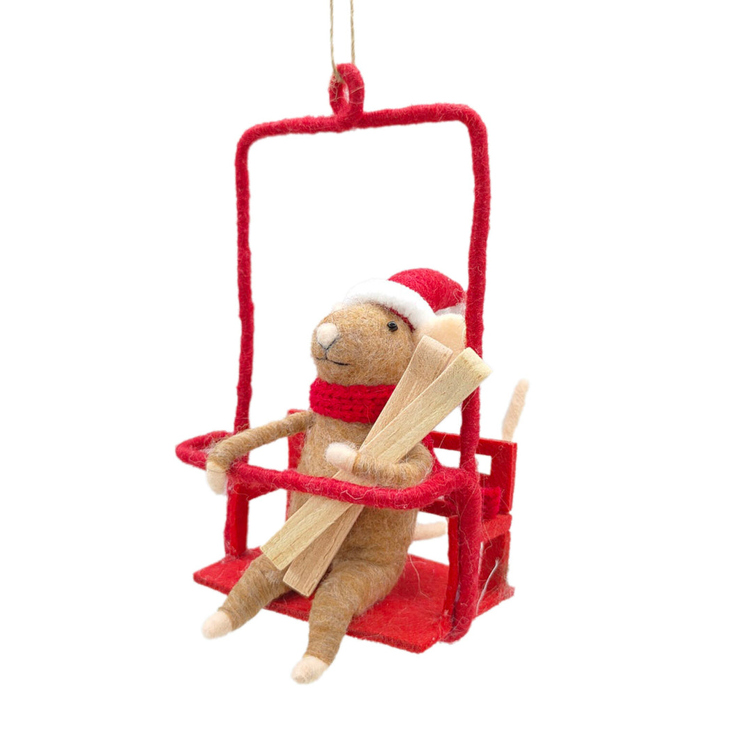 Steven Ski Lift Mouse Wool Ornament - 6