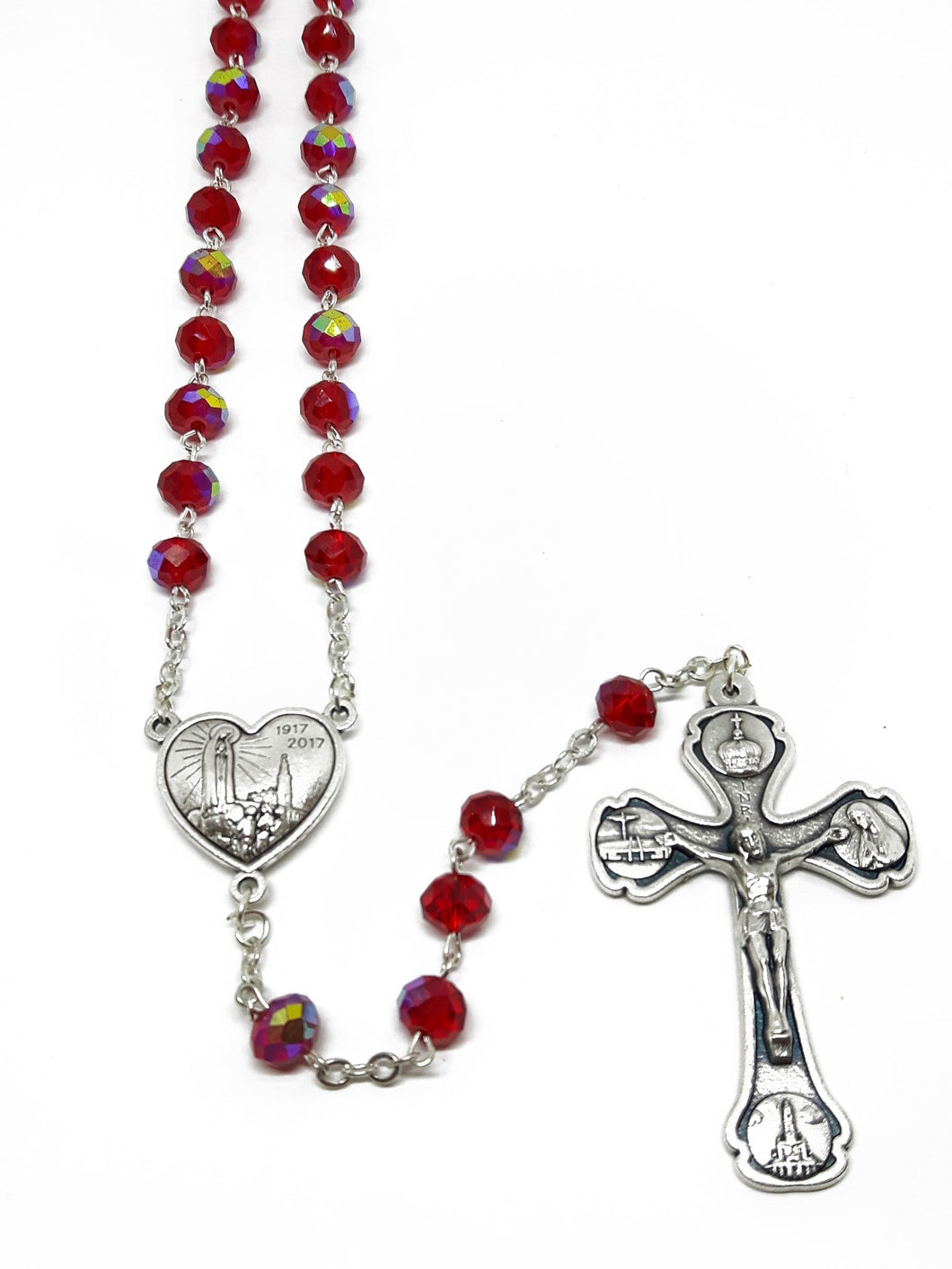 Garnet Glass Rosary With Silver Crucifix