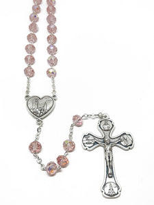 Rose Glass Rosary With Silver Crucifix
