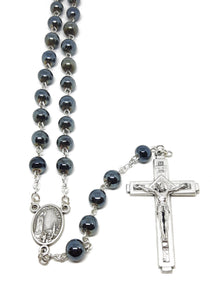 Hematite Rosary With Silver Crucifix