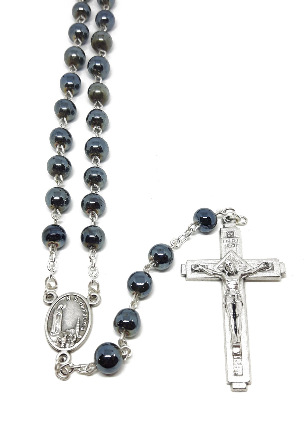 Hematite Rosary With Silver Crucifix