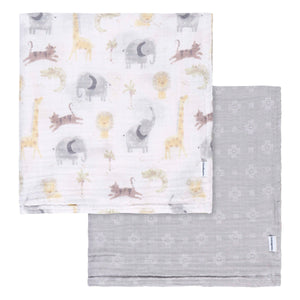 Animal + Geo Neutral Muslin Blanket - 2pk