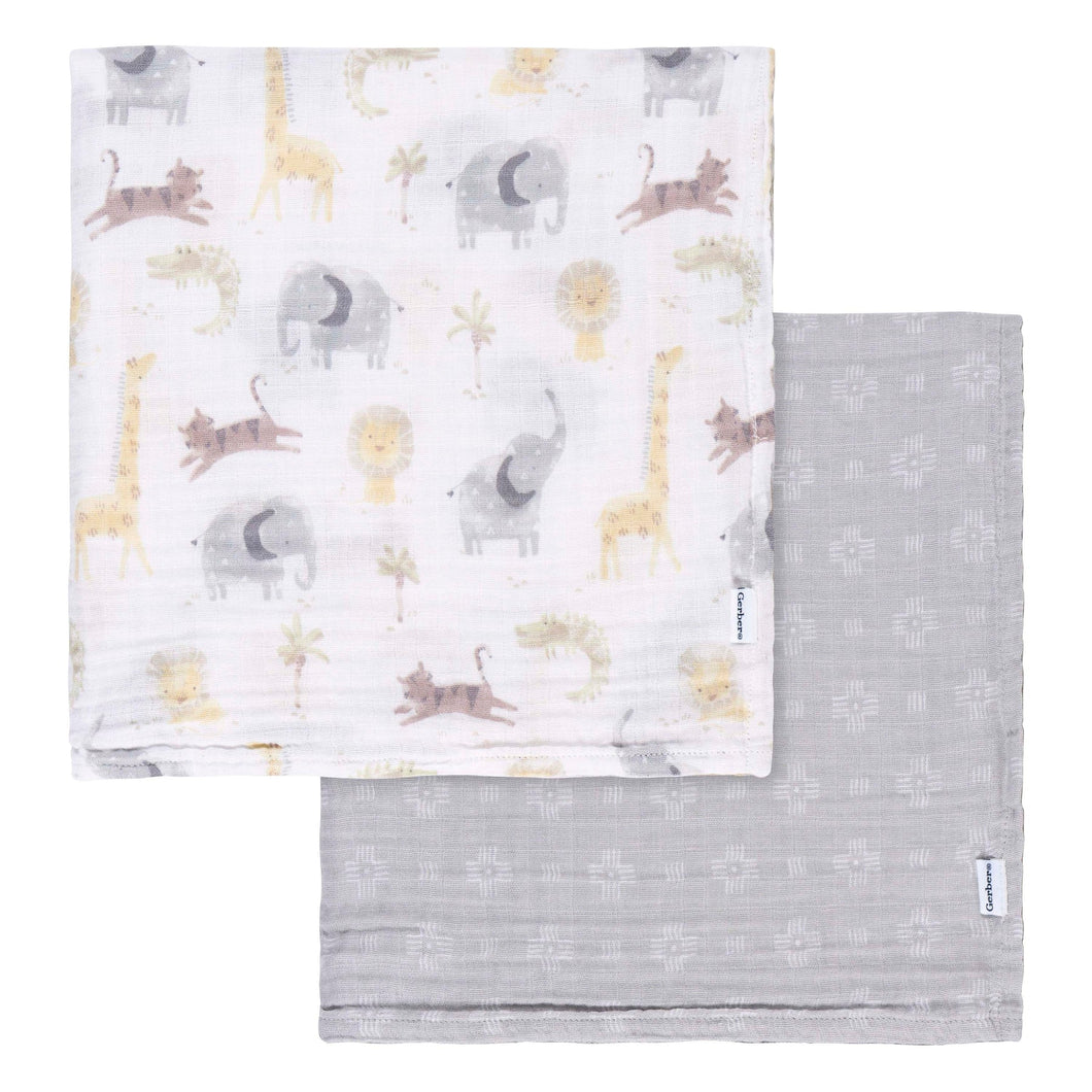 Animal + Geo Neutral Muslin Blanket - 2pk