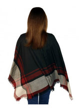 Load image into Gallery viewer, Wine Plaid Cape With Fringe FINAL SALE
