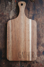 Load image into Gallery viewer, Natural Gather Slim Script Shaped Acacia Board
