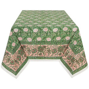 Peony Block Print Tablecloth 60 x 90 Inches