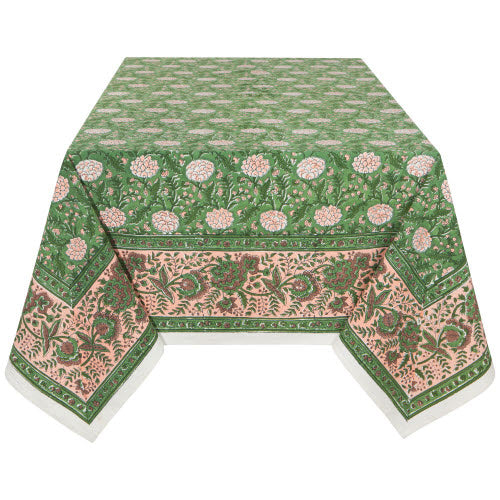 Peony Block Print Tablecloth 60 x 90 Inches