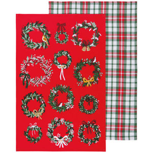 Wreaths Printed Cotton Dishtowels - Set of 2