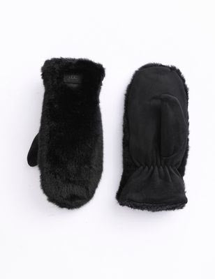 Black Faux Fur Mittens