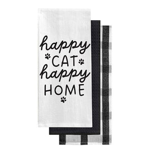 Happy Cat Happy Home Tea Towel - Set of 3