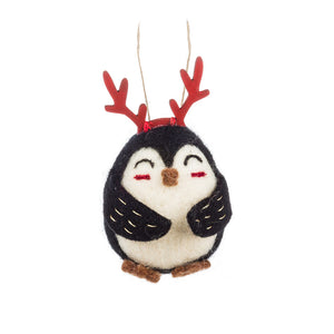 Roly Penguin With Antlers Ornament