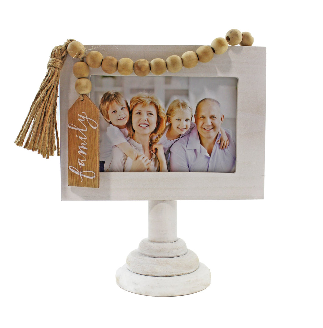 Wooden Picture Frame on Stand W/Beads