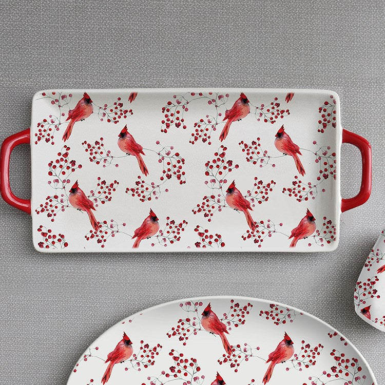 Cardinal Serving Platter With Red Handles