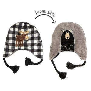 Kids UPF50+ Winter Hat - White Moose/Bear