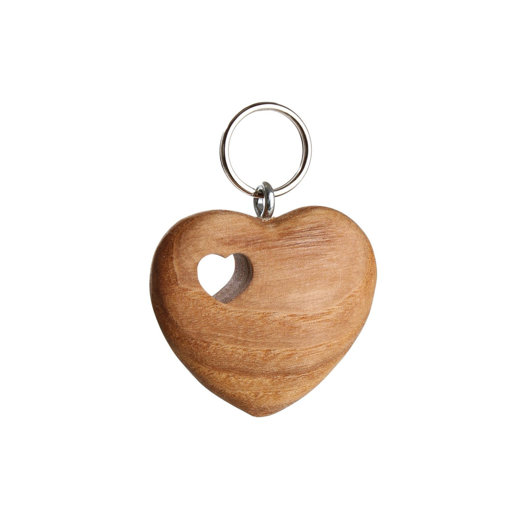 Heart In Heart Wood Key Ring