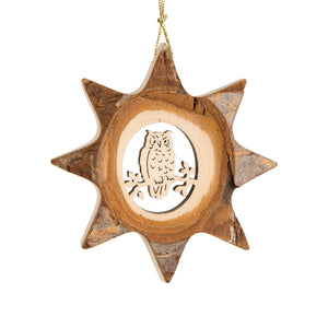 Owls Star Wood Ornament