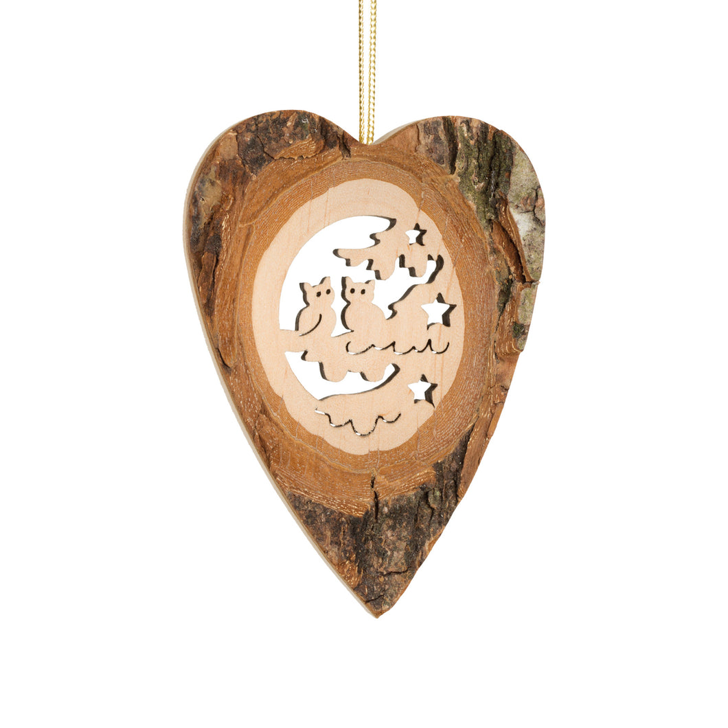 Owls Heart Wood Ornament