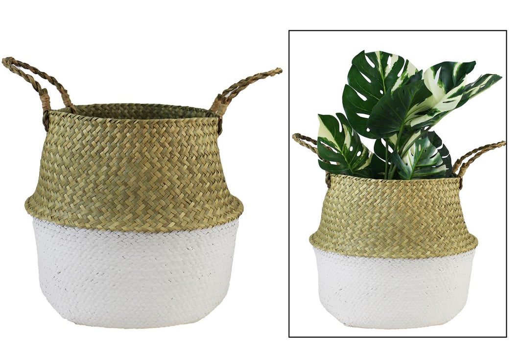 White Woven Seagrass Basket With Handles