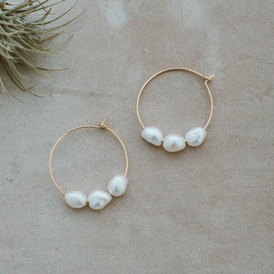 Brooklin Hoops - Gold/White Pearl
