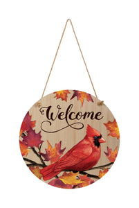 Welcome Autumn Cardinal Round Wall Hanging