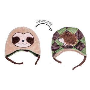 Kids UPF50+ Winter Hat - Sloth/Hedgehog