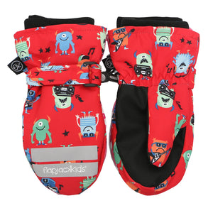 Kids Water Repellant Mittens - Red Monster
