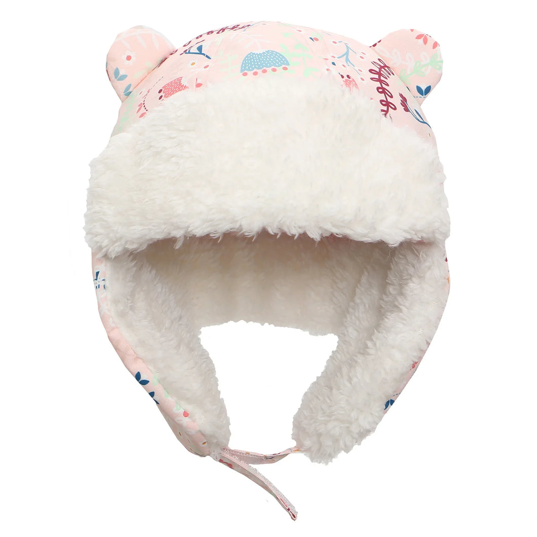 Kids Water Repellent Trapper Hat - Pink Floral