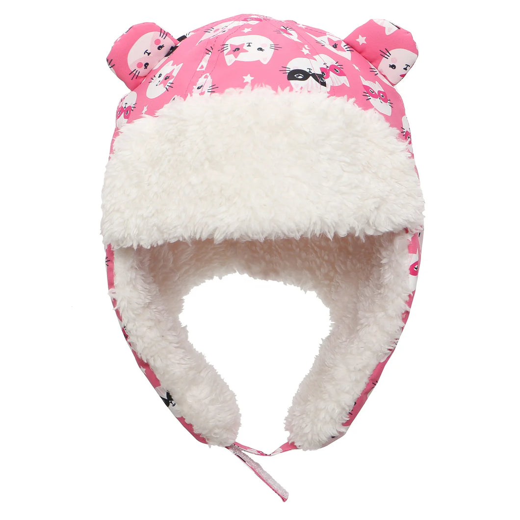 Kids Water Repellent Trapper Hat - Pink Cat