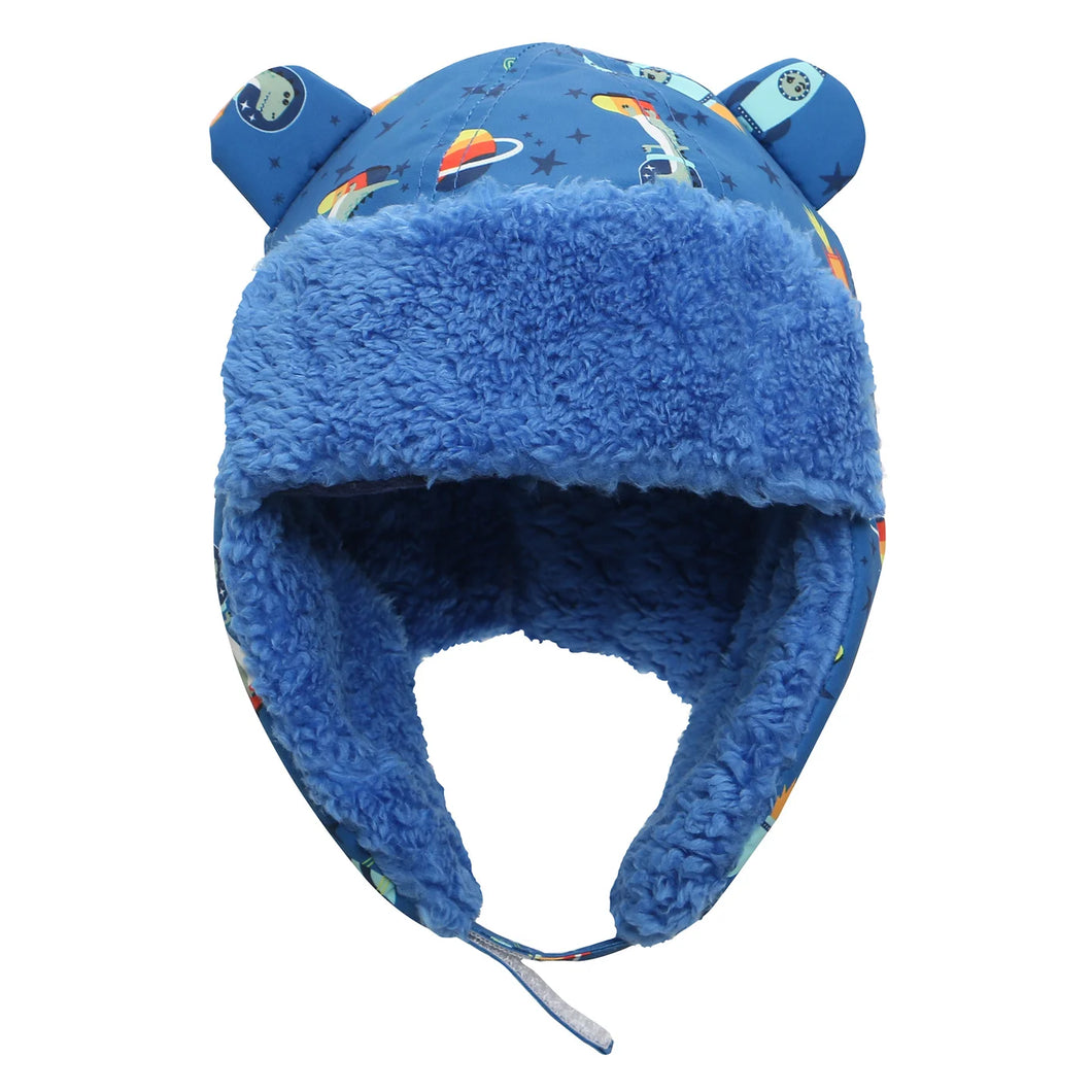 Kids Water Repellent Trapper Hat - Blue Dino