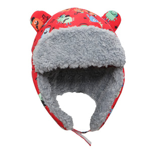 Kids Water Repellent Trapper Hat - Red Monster