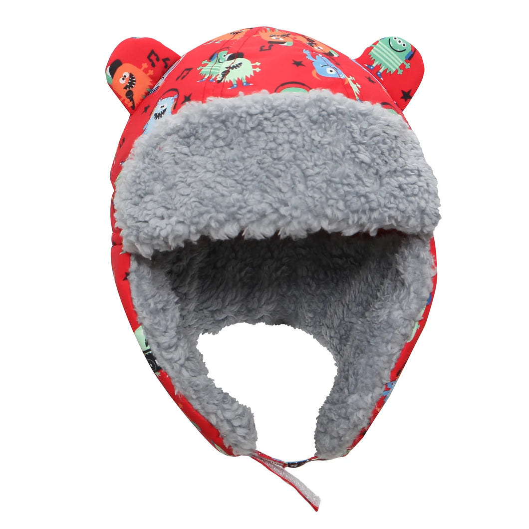 Kids Water Repellent Trapper Hat - Red Monster