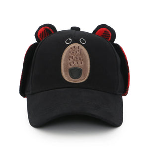 Kids Cap with Earflaps - Black Bear