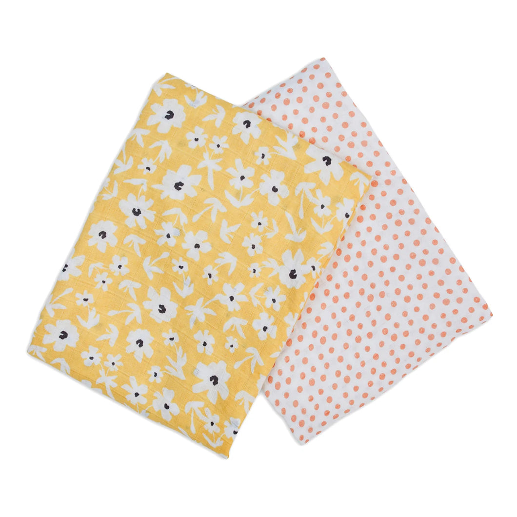 2pk Cotton Muslin Swaddles - Wildflowers & Dots