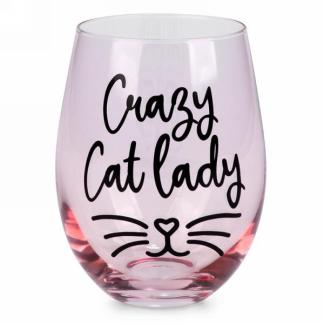 Crazy Cat Lady Pink Stemless Wine Glass