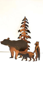 3-piece Rusted Metal Bear Family With Tree