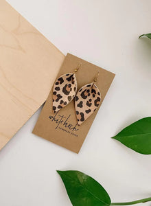 Cheetah Print Leather Leaf Earrings
