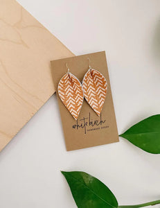 White & Orange Chevron Leather Leaf Earrings