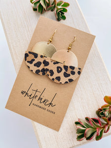 Cheetah Print Leather & Brass Half Moon Earrings