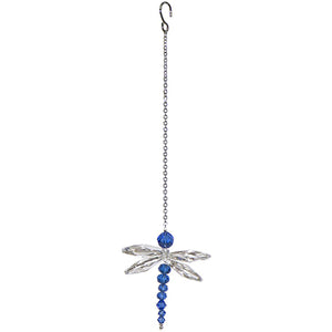 C530 Crystal Dragonfly on Chain Suncatcher - Dark Blue
