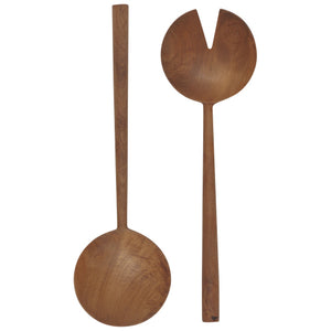 Teak Wood Round Salad Servers - Set of 2